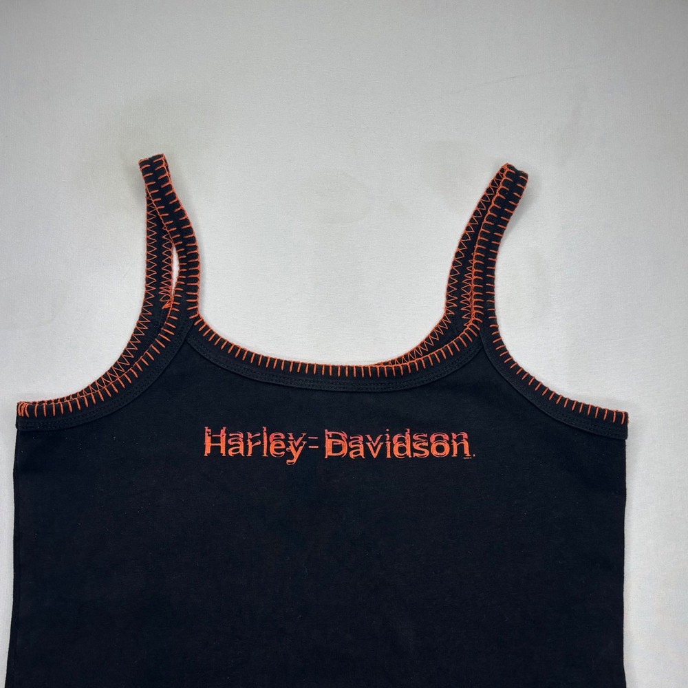 Harley-Davidson Tank Top XL Black Orange Whipstitch Cotton Blend Eagle Graphic - Picture 7 of 8